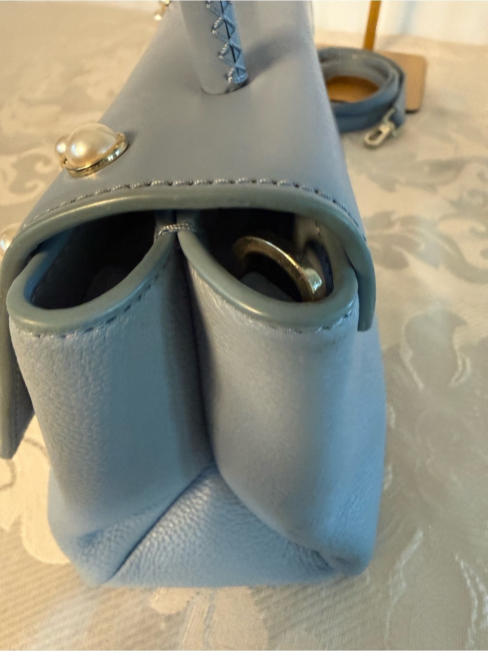 Kate Spade Serrano Place Pearl Shonna Leather Crossbody Satchel Blue - Picture 7 of 14